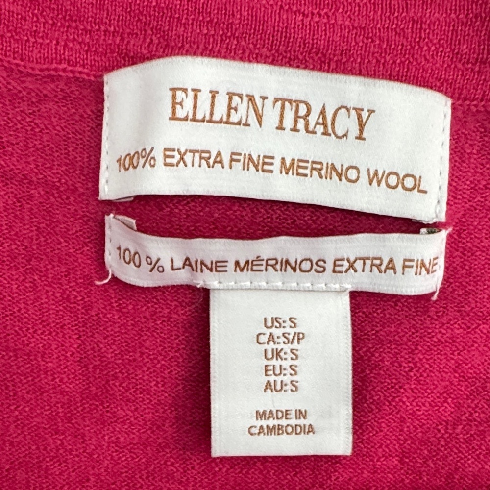 Ellen Tracy Fuchsia Pink Boat Neck Sweater 100% Extra Fine Merino Wool Sz S - Picture 12 of 12